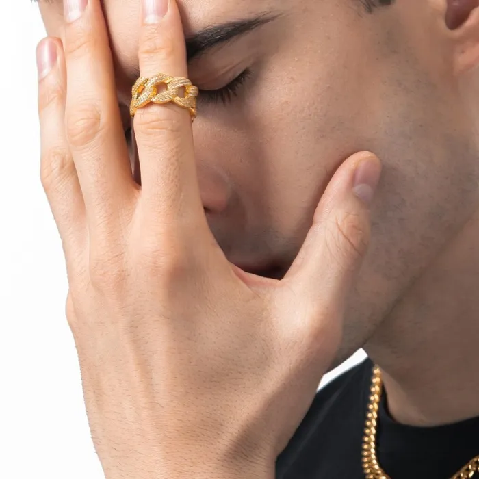 Rings The Lord Iced Out Cuban Link Ring 18K Gold Plated Bling Proud