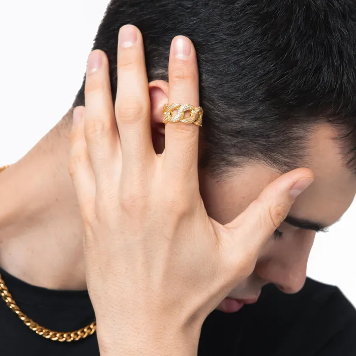 Rings The Lord Iced Out Cuban Link Ring 18K Gold Plated Bling Proud