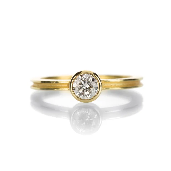 Round Diamond Ring with Grooved Band Barbara Heinrich Rings