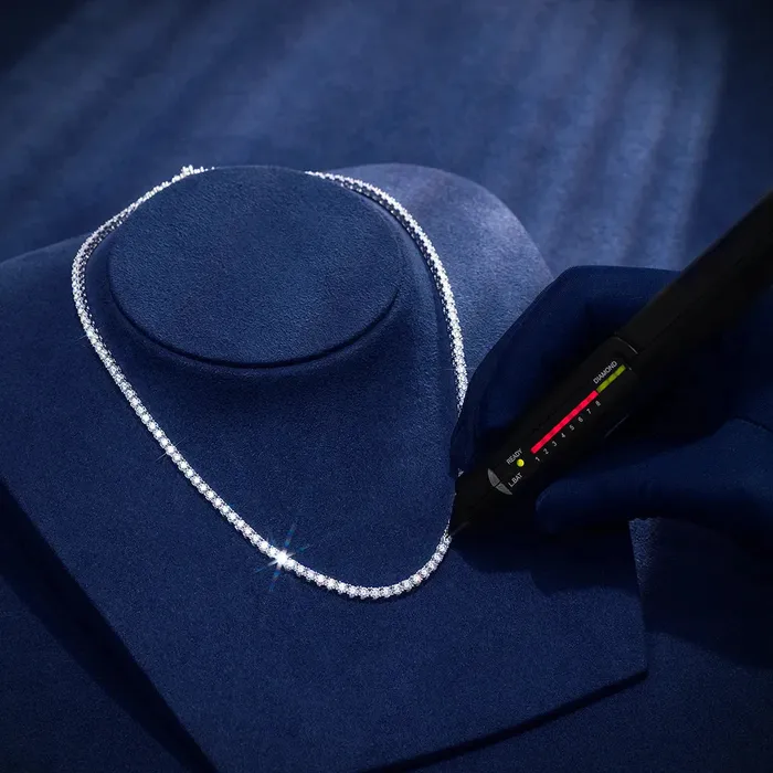 S925 Moissanite Diamond Tennis Chain Necklace in White Gold 4mm PuLuoWang Wuzhou Necklaces