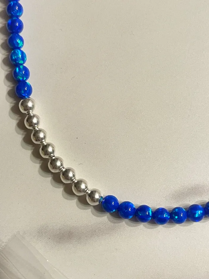 SophiaRene Boutique Necklaces Sterling Silver Shiny Silver Beaded Fire Opal Necklace SophiaRene Boutique Necklaces Sterling Silver Shiny Silver Beaded Fire Opal Necklace