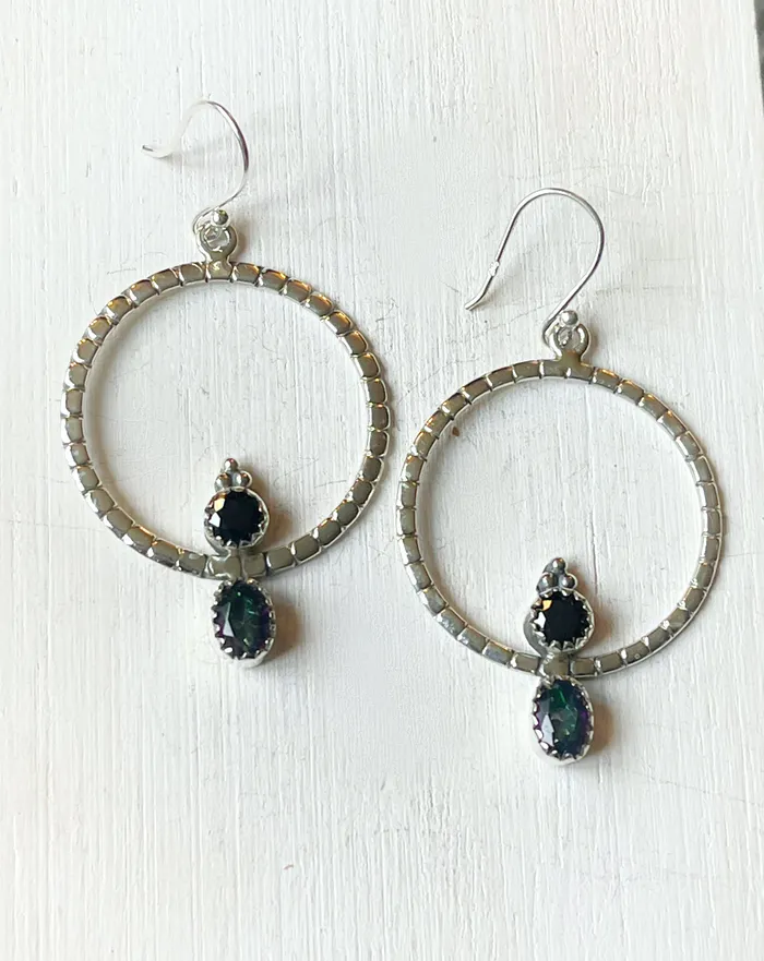 Sophiareneboutiquecom Earrings Sterling Silver Mystic Onyx Artisan Hoop Earrings