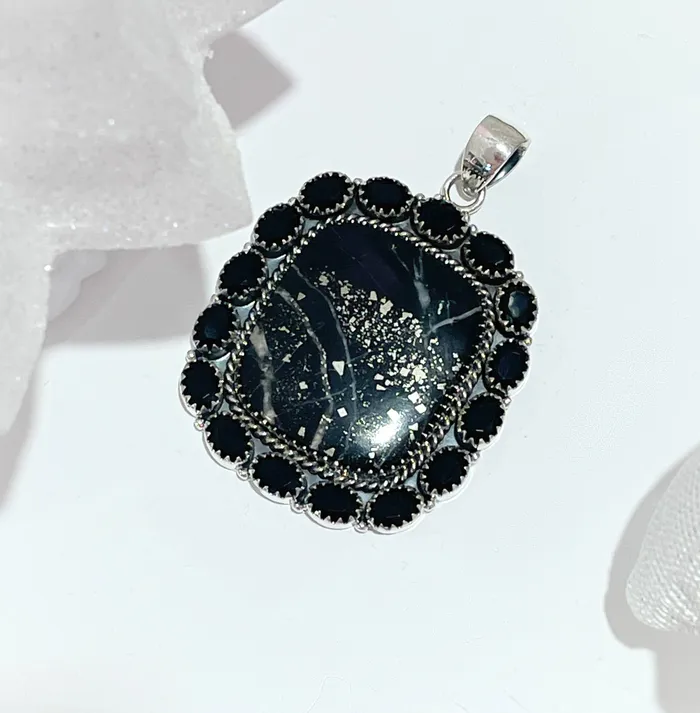 Sophiareneboutiquecom Necklaces Sterling Silver Slate PyriteFaceted Onyx Rect Cluster Pendant Sophiareneboutiquecom Necklaces Sterling Silver Slate PyriteFaceted Onyx Rect Cluster Pendant