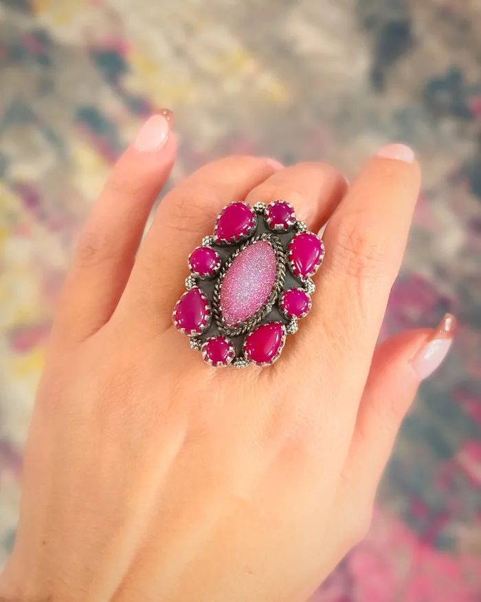 Sophiareneboutiquecom Rings Sterling Silver Pink DruzyPink Onyx Cluster Ring