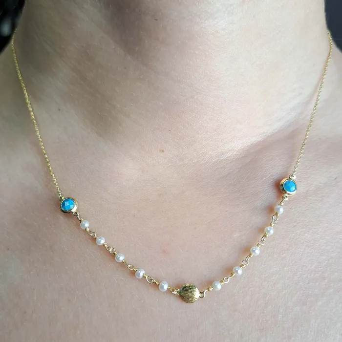 Spirito Rosa Necklaces Vernus Capri Necklace Pearl Turrquoise Cz GPS 925