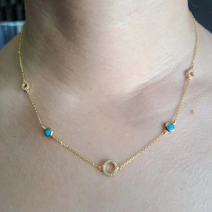 Vernus Ponza Necklace Turquoise Cz White Cz Gold Plated 925 Silver Spirito Rosa Necklaces Vernus Ponza Necklace Turquoise Cz White Cz Gold Plated 925 Silver Spirito Rosa Necklaces