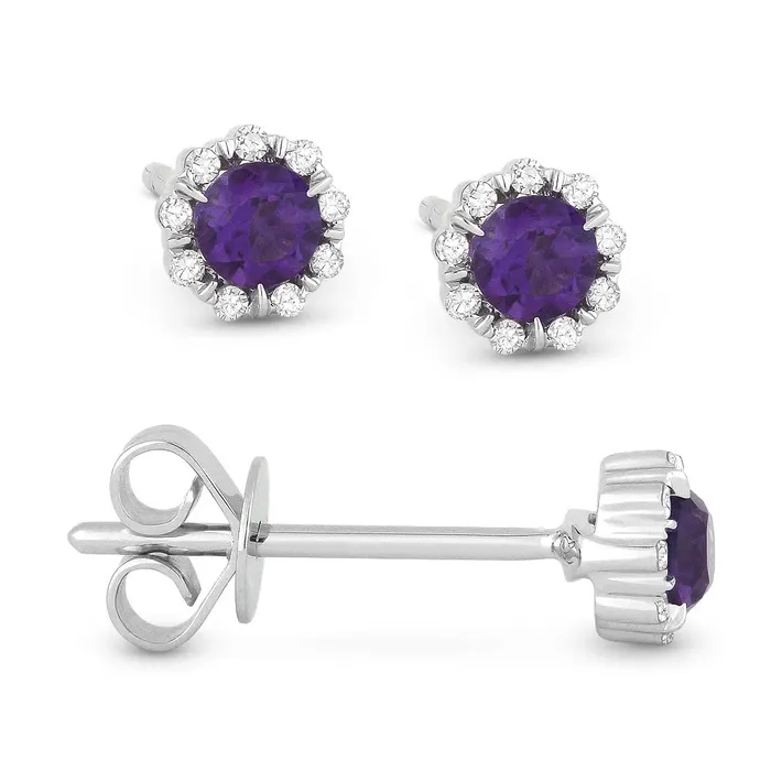 14KW Round Amethyst Diamond Stud Earrings Madison L Earrings