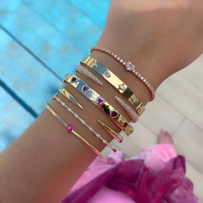 Alev Collection Bezel Gemstone Heart Bangle Necklaces