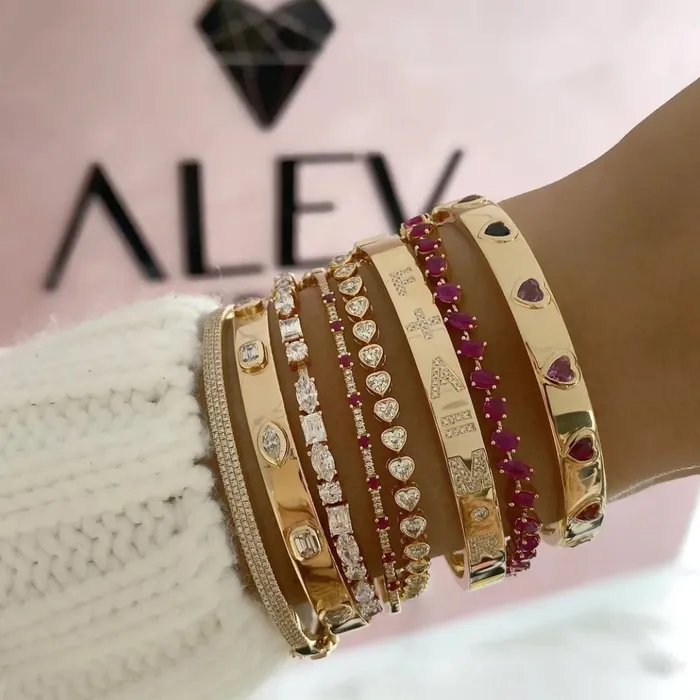 Alev Collection Bezel Gemstone Heart Bangle Necklaces