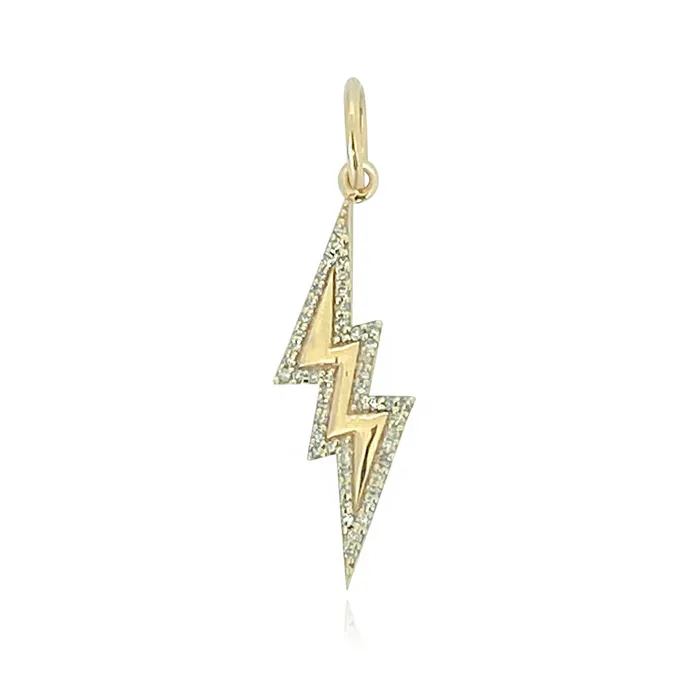 Alev Collection Charm Necklaces Small Pave Outline Lightning Bolt Charm