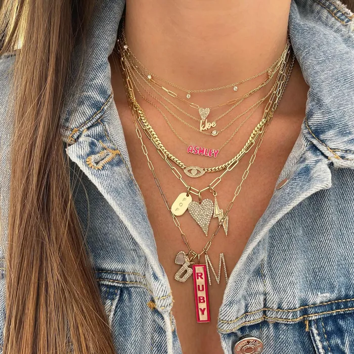 Alev Collection Charm Necklaces Small Pave Outline Lightning Bolt Charm