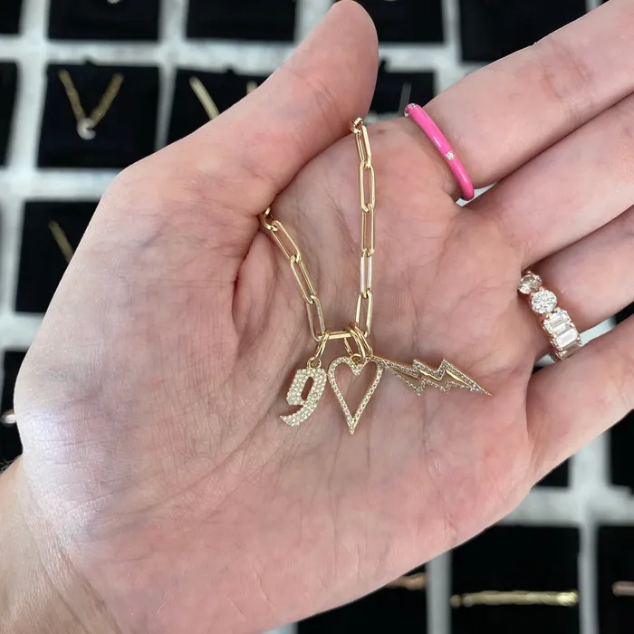 Alev Collection Charm Necklaces Small Pave Outline Lightning Bolt Charm
