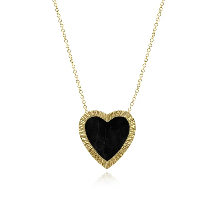 Alev Collection Necklaces Large Fluted Outline Stone Heart Necklace