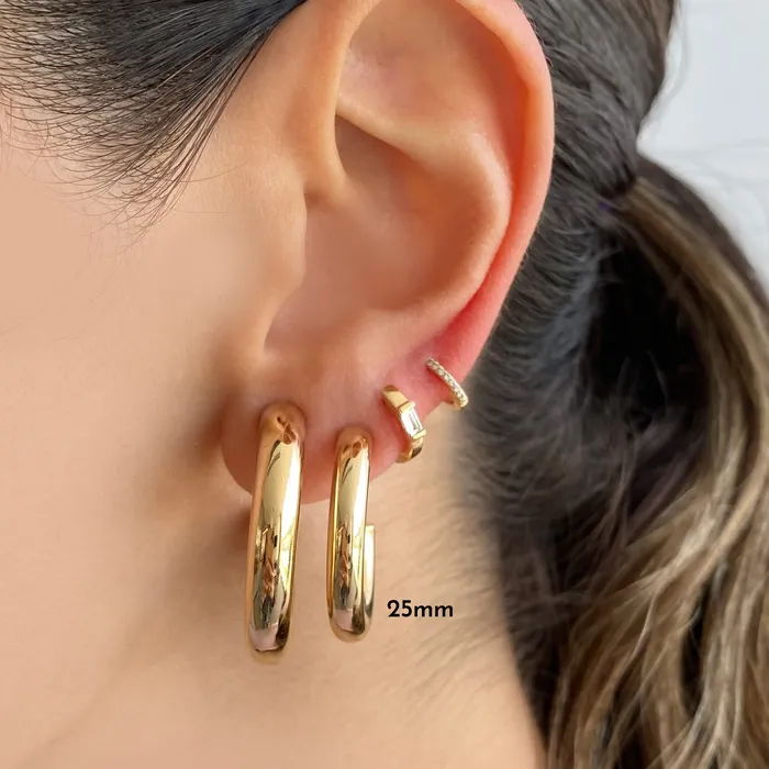 Alev Collection PreStyled Sets Thin Gold Tube Hoops