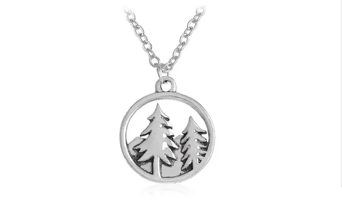Antique Silver Plated Mountain and Trees Forest Round Pendant Necklace sparklingselections Necklaces Antique Silver Plated Mountain and Trees Forest Round Pendant Necklace sparklingselections Necklaces