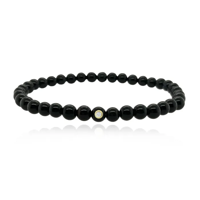 Bracelets Alev Collection Large Onyx Bead and Single Diamond Men Bracelet