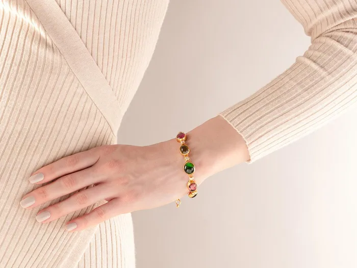 Bracelets GG GOLD OOAK GURHAN Rune Gold Tourmaline All Around SingleStrand Bracelet Mixed Cabochon Shapes Bracelets GG GOLD OOAK GURHAN Rune Gold Tourmaline All Around SingleStrand Bracelet Mixed Cabochon Shapes