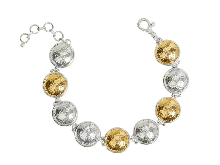Bracelets GG SILVER CLS GURHAN Amulet Sterling Silver All Around SingleStrand Bracelet 15mm Round Domed Links Gold Accents Bracelets GG SILVER CLS GURHAN Amulet Sterling Silver All Around SingleStrand Bracelet 15mm Round Domed Links Gold Accents