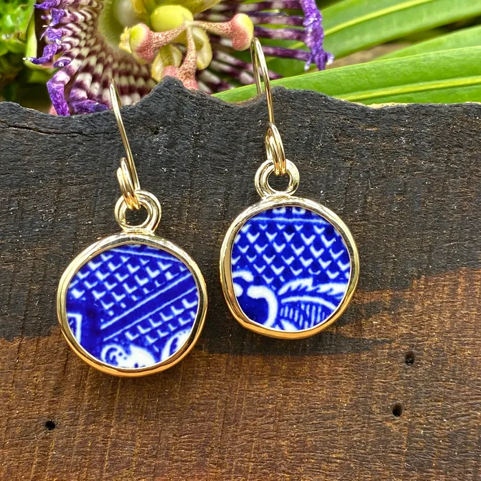 Crucian Gold Earrings Peaceful Patchwork 14k Gold Earrings