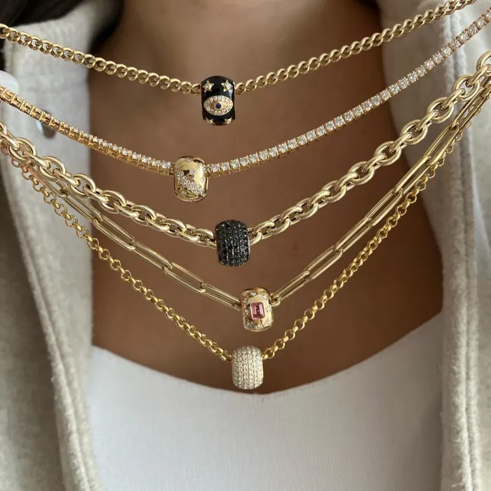 Diamond Evil Eye On Loop Black Onyx Charm Alev Collection Charm Necklaces