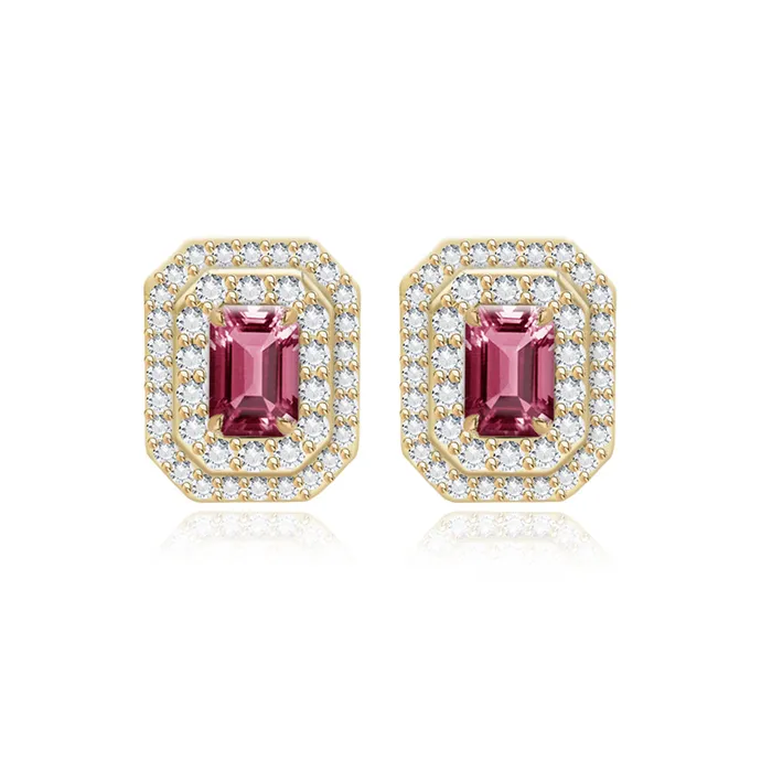 Earrings Alev Jewelry Double Halo Gemstone Emerald Cut Earrings