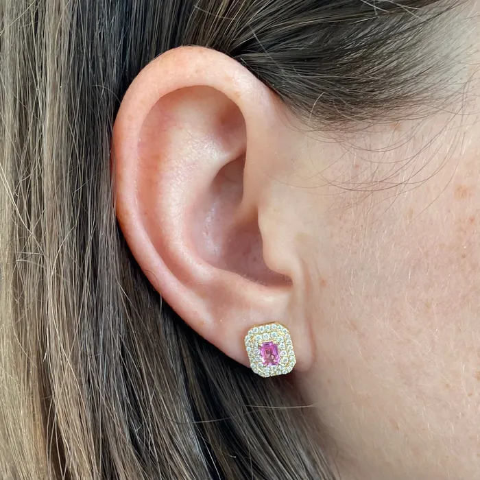 Earrings Alev Jewelry Double Halo Gemstone Emerald Cut Earrings