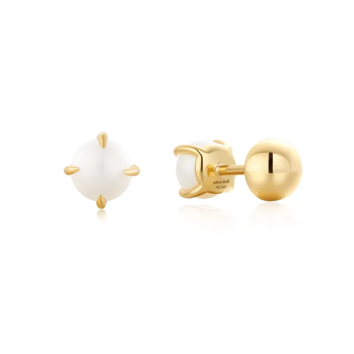 Earrings Ania Haie Modern Muse Gold Pearl Barbell Earrings