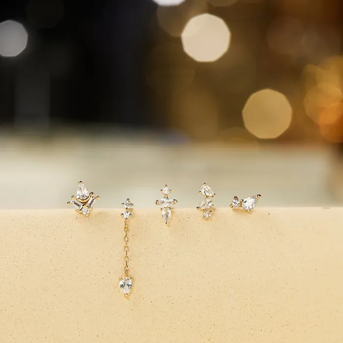 Earrings DEWDROP Pear and Round White Sapphire Drop Stud Earring Aurelie Gi