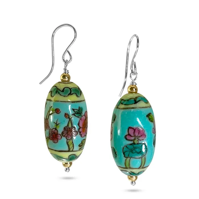 Earrings Elisa Ilana Vintage Japanese Painted Porcelain Earrings