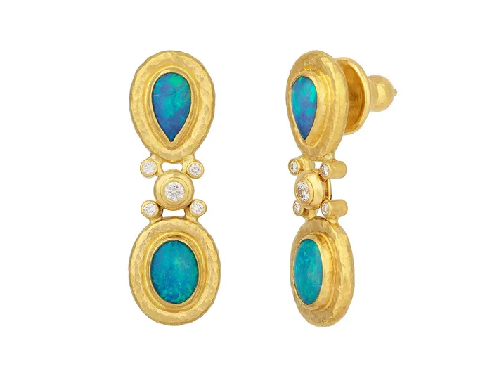 Earrings GG GOLD OOAK GURHAN Muse Gold Opal Single Drop Earrings Mixed Oval and Teardrop set in Wide Frame Earrings GG GOLD OOAK GURHAN Muse Gold Opal Single Drop Earrings Mixed Oval and Teardrop set in Wide Frame