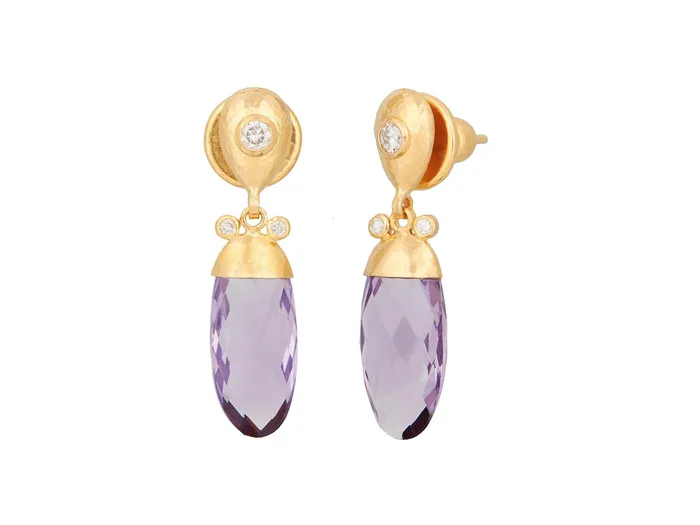 Earrings GG GOLD OOAK GURHAN Spell Gold Amethyst Single Drop Earrings 18x8mm Flat Faceted Oval Earrings GG GOLD OOAK GURHAN Spell Gold Amethyst Single Drop Earrings 18x8mm Flat Faceted Oval