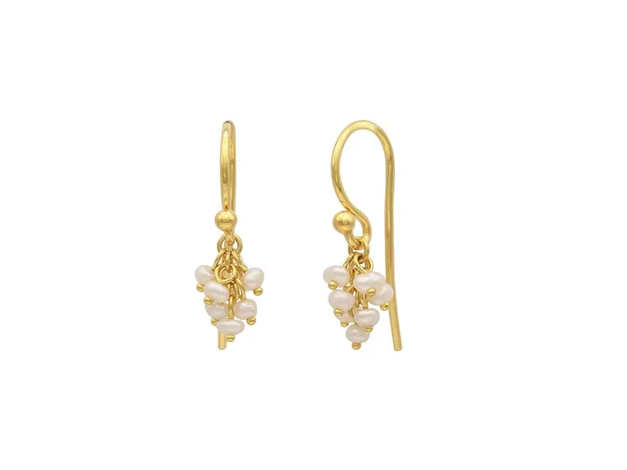 Earrings GURHAN Boucle Gold Pearl Drop Earrings Small Stone Cluster on Wire Hook GG GOLD CLS Earrings GURHAN Boucle Gold Pearl Drop Earrings Small Stone Cluster on Wire Hook GG GOLD CLS