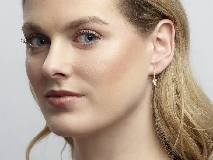 Earrings GURHAN Boucle Gold Pearl Drop Earrings Small Stone Cluster on Wire Hook GG GOLD CLS Earrings GURHAN Boucle Gold Pearl Drop Earrings Small Stone Cluster on Wire Hook GG GOLD CLS