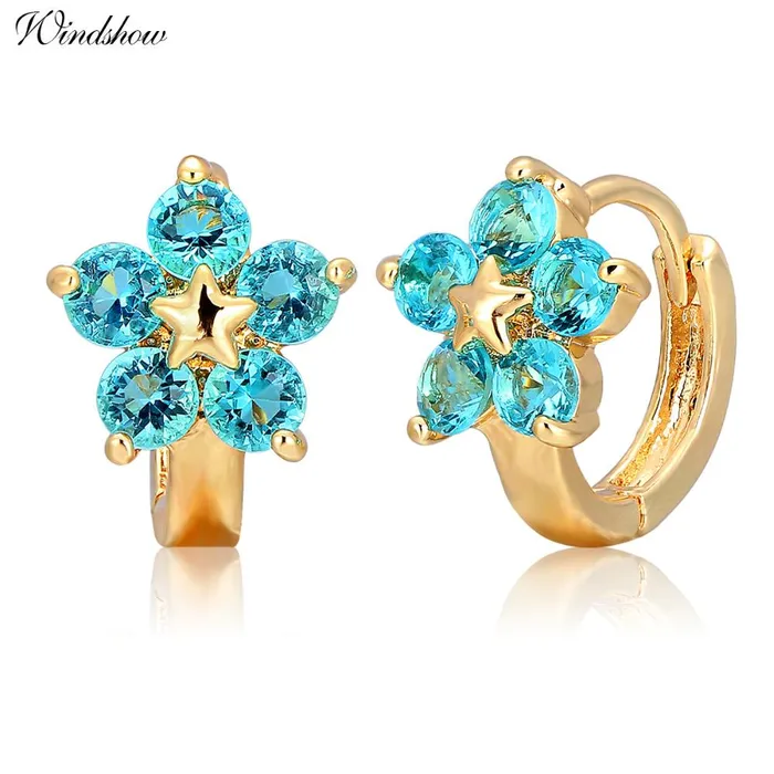 Earrings Round Blue Crystals Flower Hoop Earrings For Women sparklingselections Earrings Round Blue Crystals Flower Hoop Earrings For Women sparklingselections