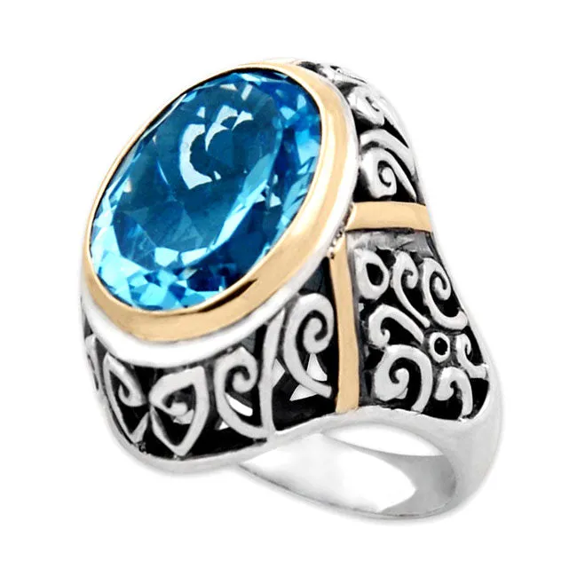 Elisa Ilana Bali Sterling Silver and 14kt gold with Blue Topaz Rings