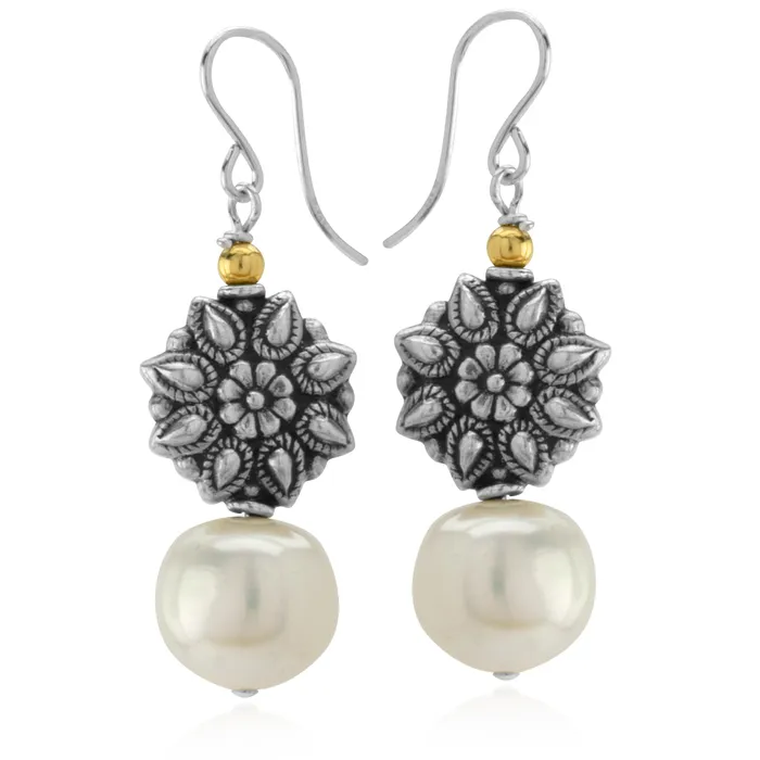 Elisa Ilana Earrings 11mm Pearl Sterling Silver Flower Earrings
