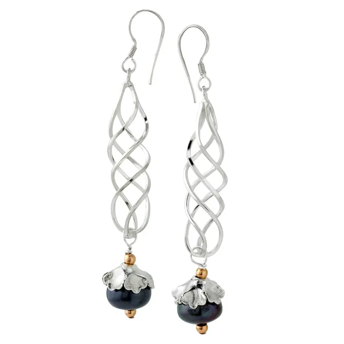 Elisa Ilana Earrings Spiral Black Pearl Earrings 210834