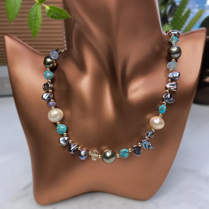Elisa Ilana Keishi Peacock Pearl MultiGemstone Necklace Necklaces