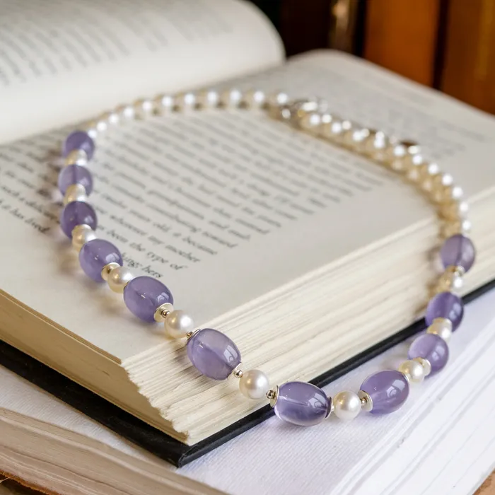 Elisa Ilana Necklaces Lavender Chalcedony Barrels Freshwater Pearl Necklace Elisa Ilana Necklaces Lavender Chalcedony Barrels Freshwater Pearl Necklace