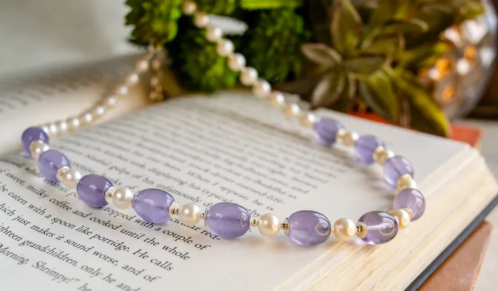 Elisa Ilana Necklaces Lavender Chalcedony Barrels Freshwater Pearl Necklace