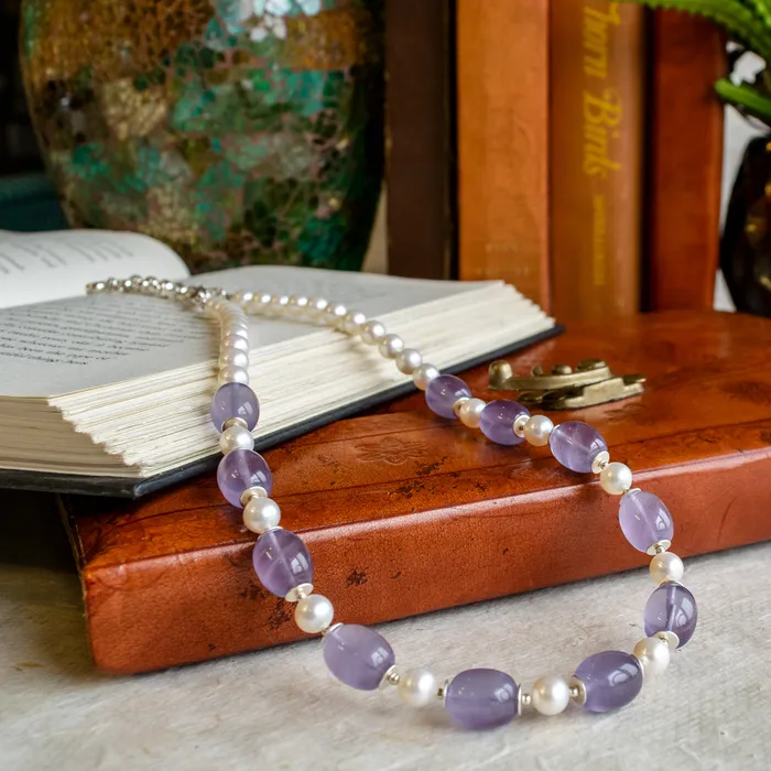 Elisa Ilana Necklaces Lavender Chalcedony Barrels Freshwater Pearl Necklace
