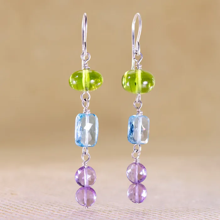Elisa Ilana Peridot Blue Topaz Amethyst Earrings Earrings