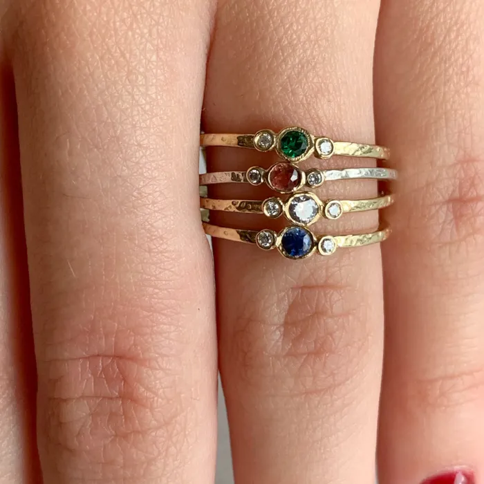 Emily Amey Jewelry Rings Emerald Diamond Stacking Ring in 14k and Sterling Silver