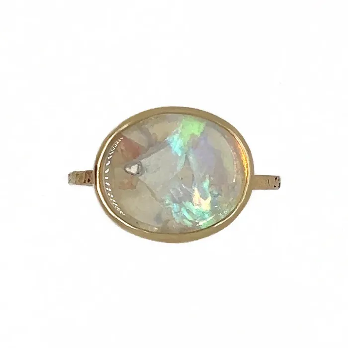Emily Amey Jewelry Rings White Australian Boulder Opal Ring in 14k gold