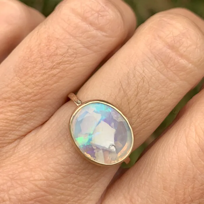 Emily Amey Jewelry Rings White Australian Boulder Opal Ring in 14k gold