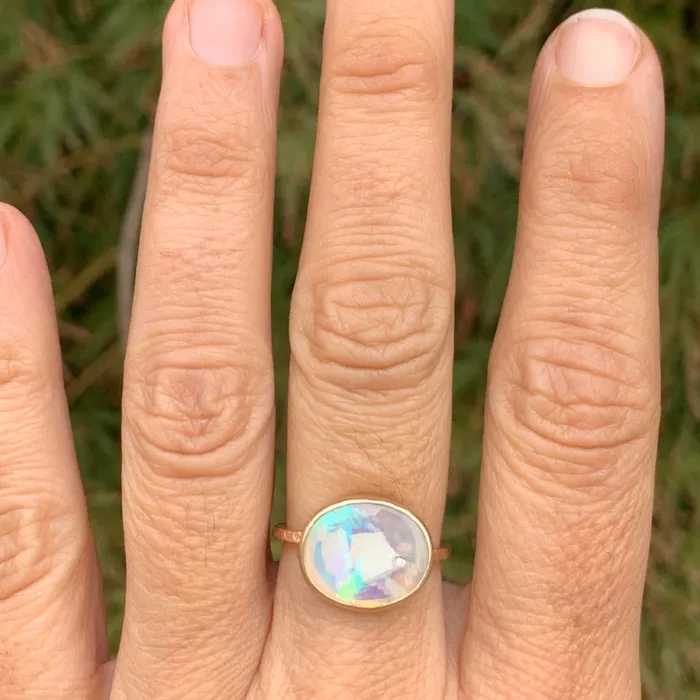 Emily Amey Jewelry Rings White Australian Boulder Opal Ring in 14k gold