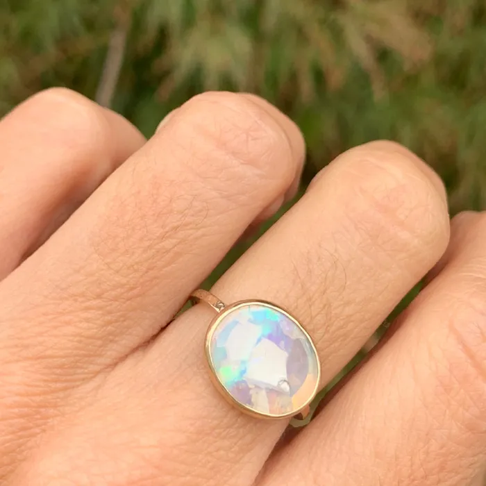 Emily Amey Jewelry Rings White Australian Boulder Opal Ring in 14k gold