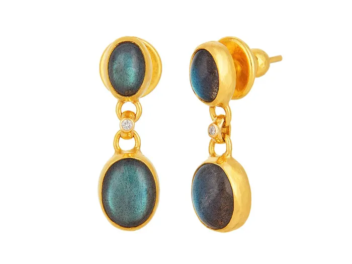 GG GOLD OOAK Earrings GURHAN Rune Gold Labradorite Single Drop Earrings Mixed Oval set in Wide Frame GG GOLD OOAK Earrings GURHAN Rune Gold Labradorite Single Drop Earrings Mixed Oval set in Wide Frame