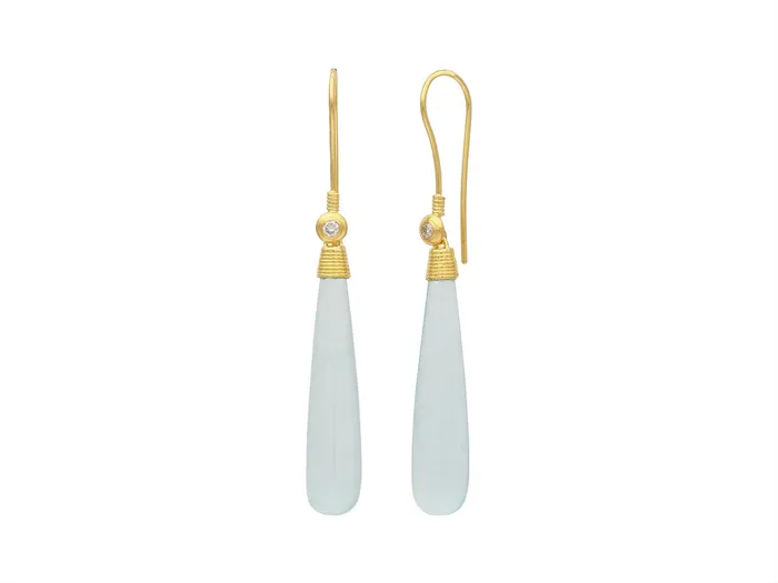 GG GOLD OOAK Earrings GURHAN Spell Gold Aquamarine Single Drop Earrings 38x8mm Teardrop on Wire Hook GG GOLD OOAK Earrings GURHAN Spell Gold Aquamarine Single Drop Earrings 38x8mm Teardrop on Wire Hook