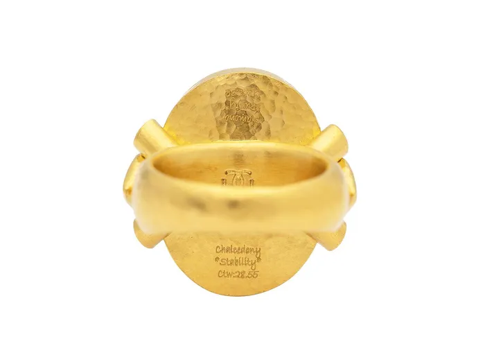 GG GOLD OOAK GURHAN Rune Gold Chalcedony Cocktail Ring 25x19mm Oval Rings